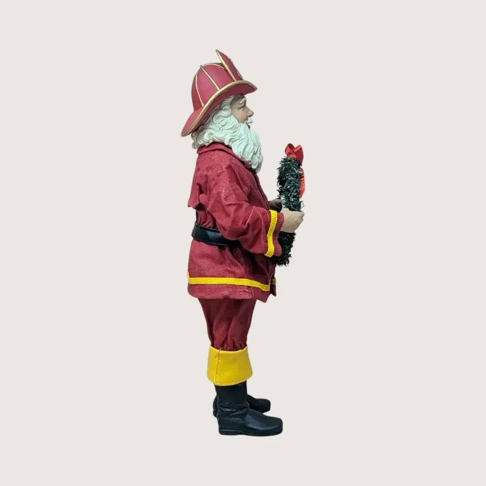 Vintage Fabriché Fireman Santa Holding Wreath Figurine